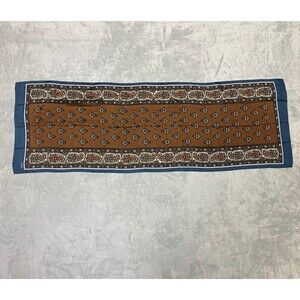 Vintage Silk Geometric Scarf Rectangle 15" x 46" Brown Navy Blue Retro